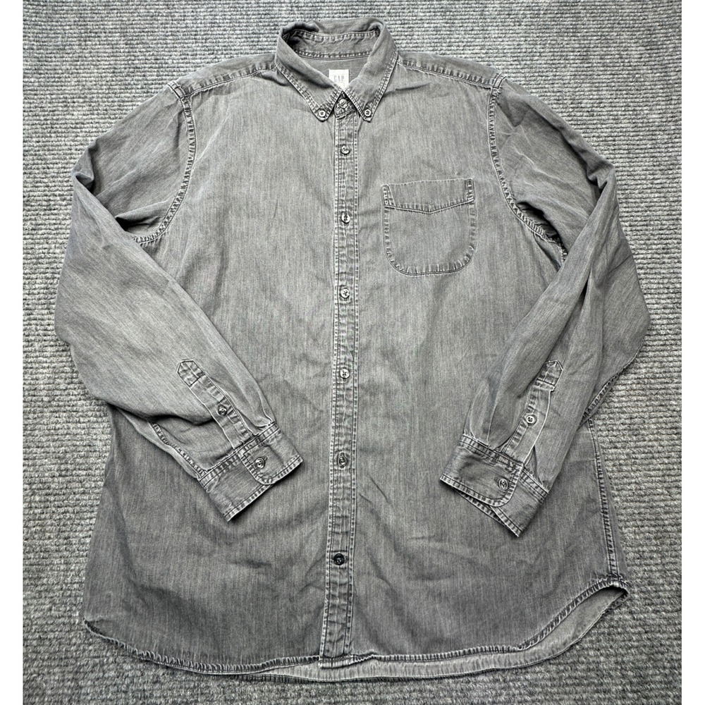 Gap Denim Shirt Mens XL Gray Long Sleeve Button Down Pocket